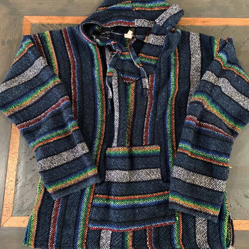 Colorful knit hooded sweater